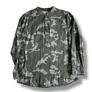 ZARA BOYS Camo Shirt Half Button Long Sleeve Mandarin Collar Top 11/12 Gorpcore